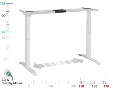 ergon Akku, Tischgestell elektrisch höhenverstellbar 60-125 cm, Gestellbreite ausziehbar 140-200 cm, weiß, schwarz, officeplus
